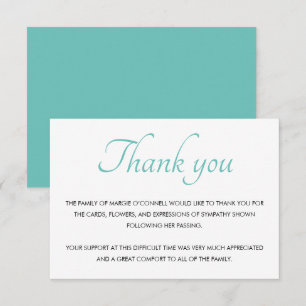Teal Blue Thank You Funeral Memorial Service Card