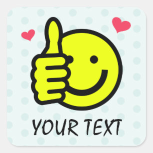 Teal Blue Thumbs Up Smile Face Custom Text Square Sticker