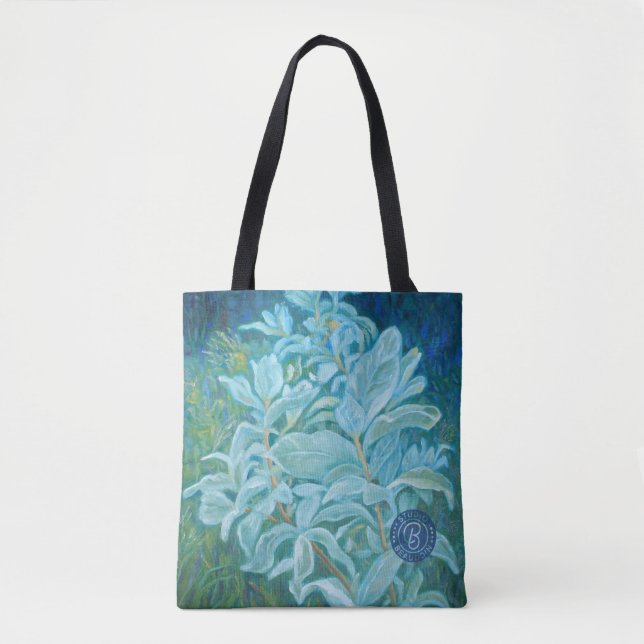 Teal & Blue Tote Bag, Wolf Willow Plant Bag (Front)