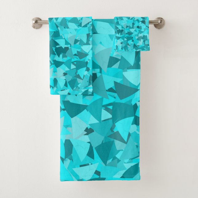 Teal Blue Triangle Pattern Bath Towel Set (Insitu)