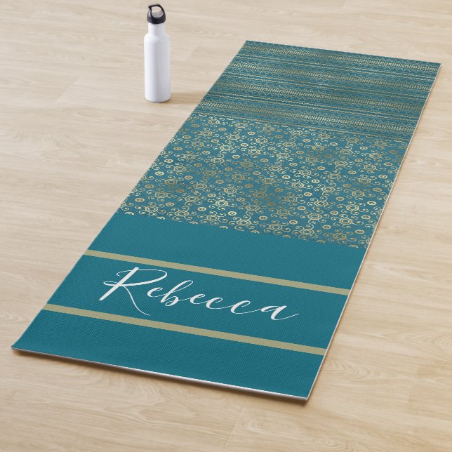 Teal Blue Tribal Monogram Name Yoga Mats (In Situ)