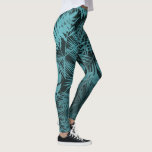 Teal blue tropical palm leaf botanical pattern fun leggings<br><div class="desc">Be a trendsetter in these super stunning graphic leggings of a grunge teal blue palm tree leaves pattern on a dark, midnight blue background. Work out, run errands, or just hang out in these super stunning leggings that are sure to make a fashion statement wherever you go. Add a solid...</div>