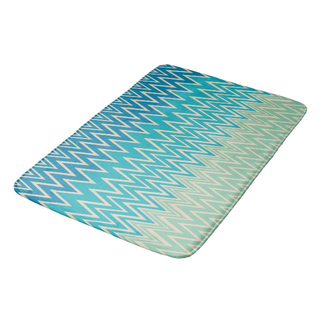 Teal Blue, turquoise and Green Zigzags   Bath Mat (Angled)