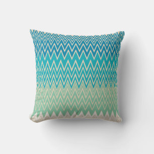 Teal Blue, turquoise and Green Zigzags   Cushion