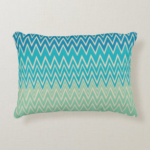 Teal Blue, turquoise and Green Zigzags  Decorative Cushion