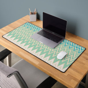 Teal Blue, turquoise and Green Zigzags   Desk Mat