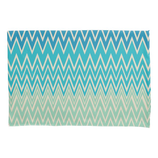 Teal Blue, turquoise and Green Zigzags  Pillowcase (Front)