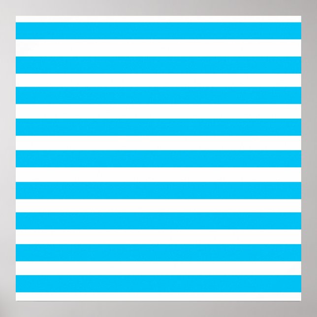 Teal Blue Turquoise and White Stripes Pattern Poster (Front)