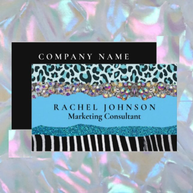 Teal Blue Turquoise Girly Modern Glam Retro Busine Business Card (Creator Uploaded)