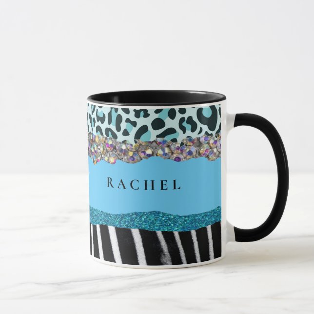 Teal Blue Turquoise Girly Modern Glam Retro Mug (Right)