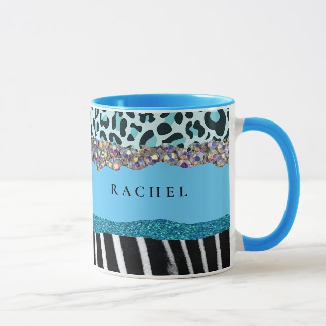 Teal Blue Turquoise Girly Modern Glam Retro Mug (Right)