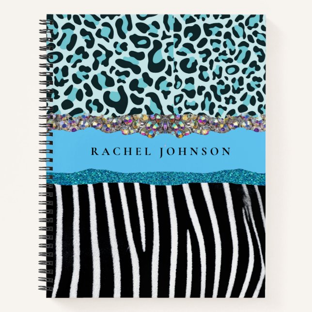 Teal Blue Turquoise Girly Modern Glam Retro Notebo Notebook (Front)