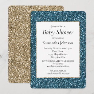Teal Blue Turquoise Glitter   Invitation