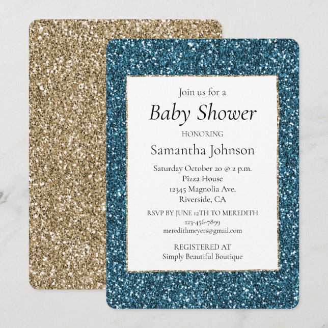 Teal Blue Turquoise Glitter   Invitation (Front/Back)