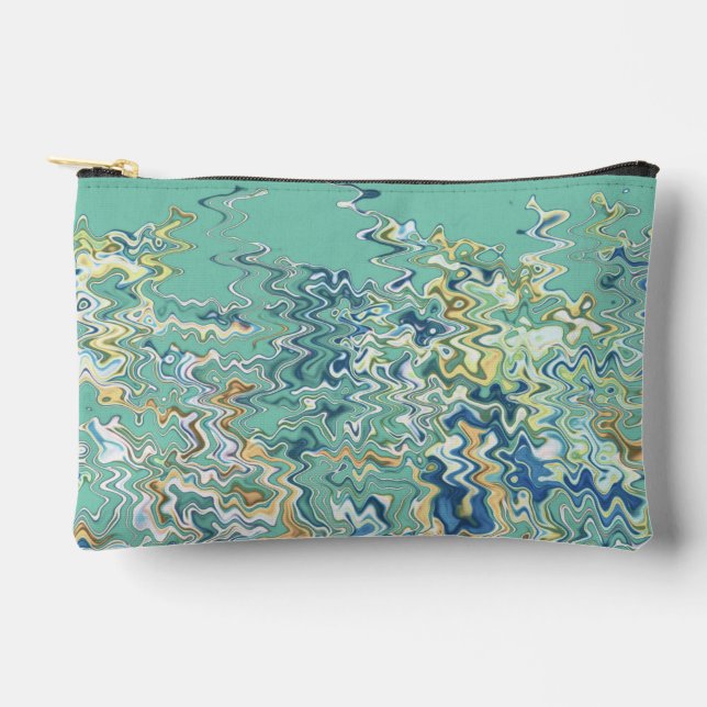 Teal Blue Turquoise Green Chic Unique Pattern Accessory Pouch (Front)