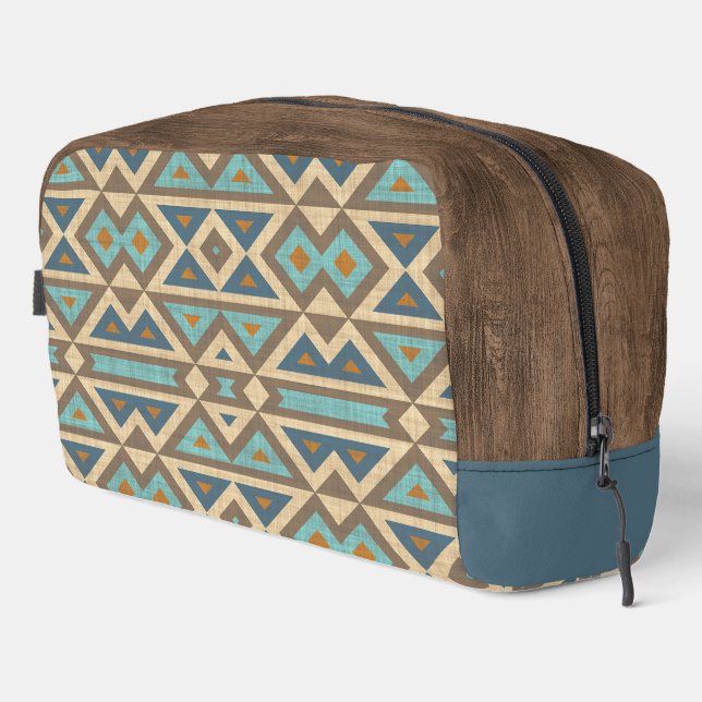 Teal Blue Turquoise Orange Brown Tribal Art Dopp Kit (Right Corner)
