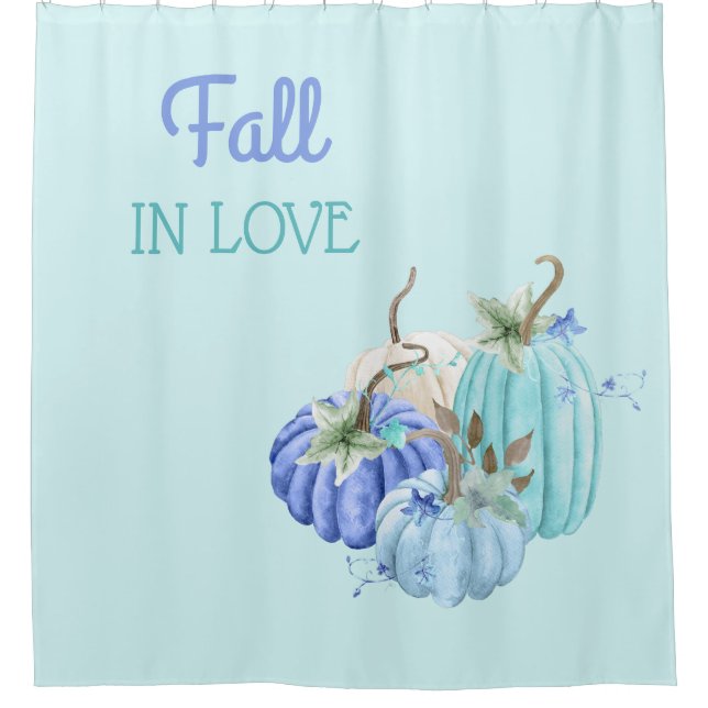 Teal Blue Turquoise Pumpkin Autumn Fall Shower Curtain (Front)