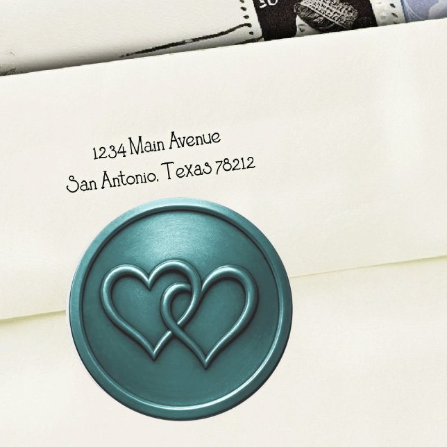 Teal Blue Two Hearts Intertwined Wedding Classic Round Sticker (Creator Uploaded)