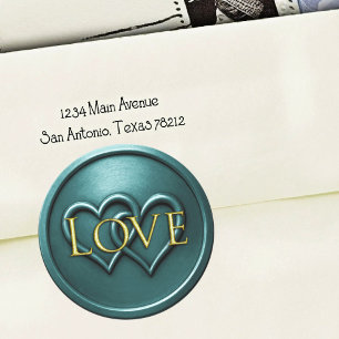 Teal Blue Two Hearts Intertwined Wedding Classic Round Sticker