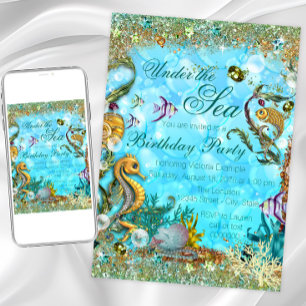 Teal Blue Under the Sea Birthday Party Invitation
