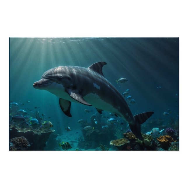 Teal Blue Underwater Dolphin Scene II Poster (Front)