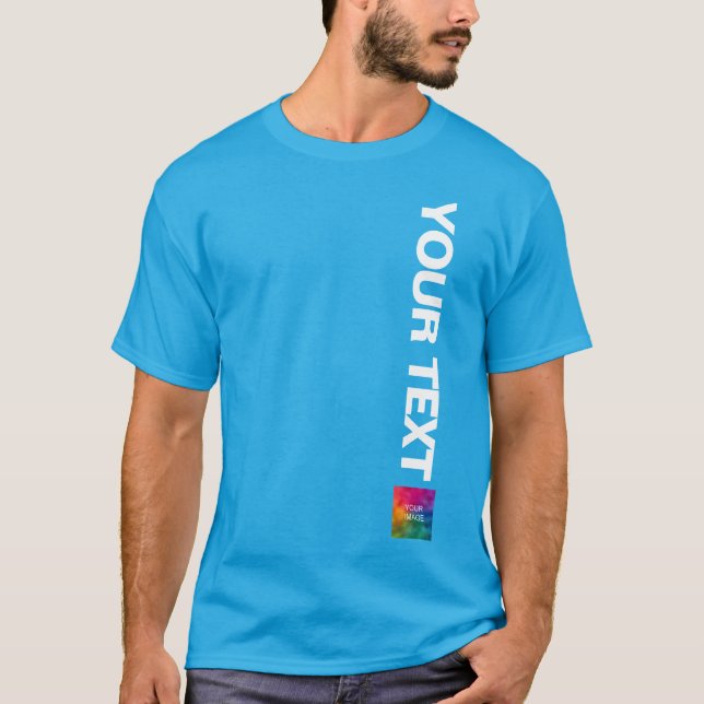 Teal Blue Upload Photo Or Logo Here Add Text Mens T-Shirt (Front)