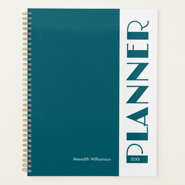 Teal Blue Vintage Retro Stripe Personalized Planner (Front)