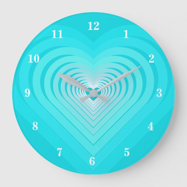 Teal Blue Wall Clock with Hearts - Choose Color (Front)