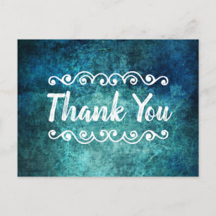Teal Blue Watercolor Grunge Thank You Postcard