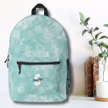 Teal Blue Watercolor Initial Monogram Printed Backpack<br><div class="desc">Cute Modern Watercolor Monogram Teal Blue baby bib. A soft turquoise or teal blue watercolor backdrop provides the canvas for a cute and contemporary monogram backpack, featuring initials and name. Works for a boy or girl! The monogram's black and white colour palette, composed of clean modern fonts mixed with a...</div>