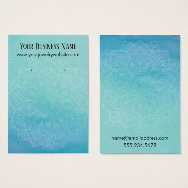 Teal Blue Watercolor Mandala Earring Display Cards (Front & Back)