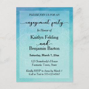 Teal & Blue Watercolor Mandala Engagement Party 2 Invitation Postcard