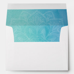 Teal & Blue Watercolor Mandala for Wedding Suite Envelope