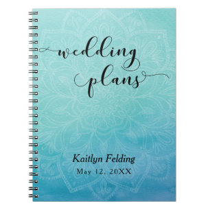 Teal & Blue Watercolor & Mandala Wedding Planner Spiral Notebook