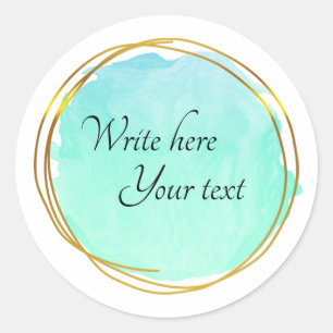 Teal Blue Watercolour Circle Gold Elegant Classic  Round Sticker