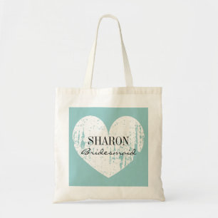 Teal blue weathered heart bridesmaid tote bag
