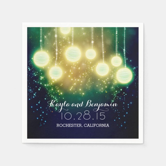 Teal Blue Wedding Lanterns Napkin (Front)