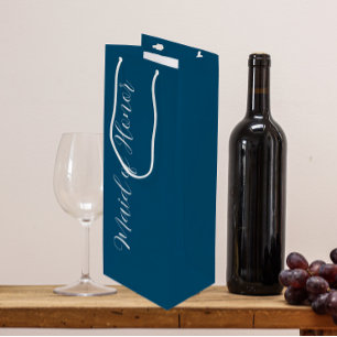 Teal Blue Wedding Maid of Honour Stylised Script Wine Gift Bag