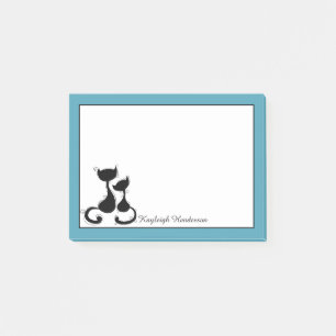 Teal Blue White Black Cats Silhouette Personalised Post-it Notes