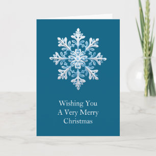 Teal Blue White Christmas Snowflake Card