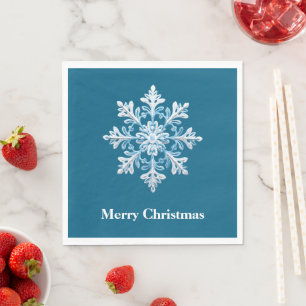 Teal Blue White Christmas Snowflake Napkin