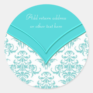 Teal Blue White Classic Round Sticker