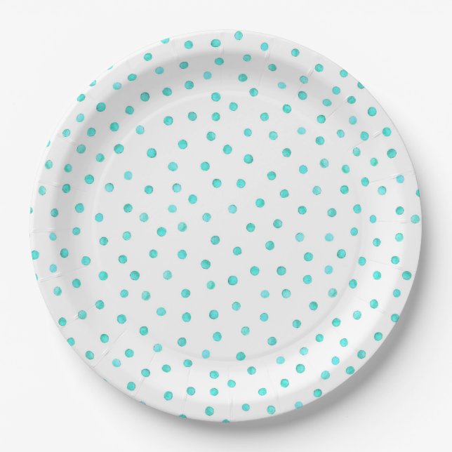 Teal Blue White Confetti Dots Pattern Paper Plate (Front)
