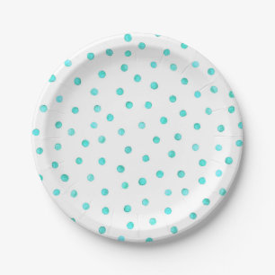 Teal Blue White Confetti Dots Pattern Paper Plate