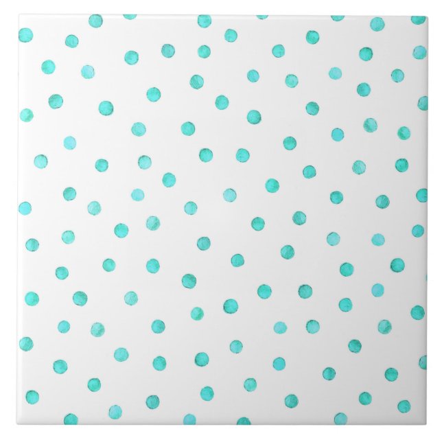 Teal Blue White Confetti Dots Pattern Tile (Front)