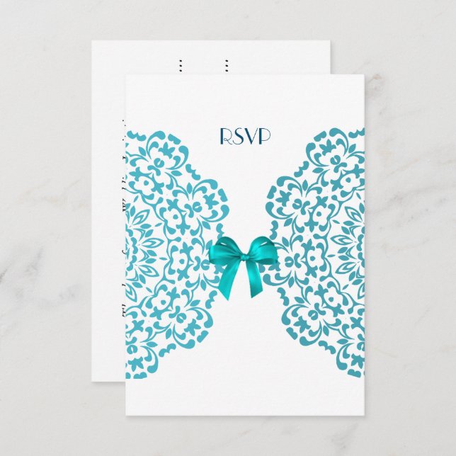 Teal Blue White Elegant Classy Lace Wedding Invitation (Front/Back)