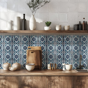 Teal Blue White Rustic Azulejo Mediterranean  Tile