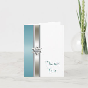 Teal Blue White Star of David Thank You Card
