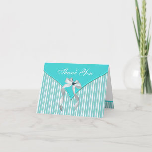 Teal Blue White Thank You Card