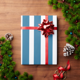 Teal Blue & White Vertical Stripe Wrapping Paper